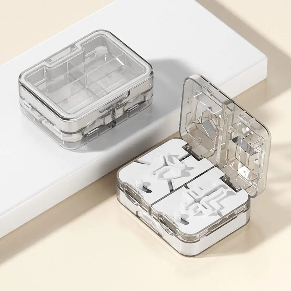 Practical Plastic Double-Layer Pill Box Moisture-proof Sealed Pill Splitter with Pill Cutter Pill Storage Box for Home