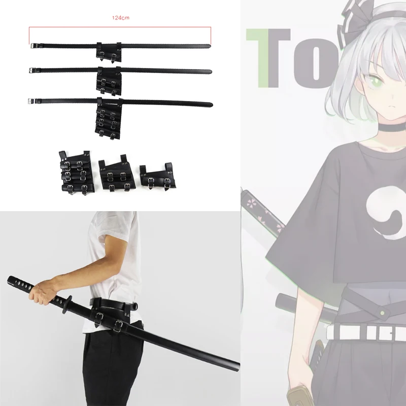 Black/White PU Leather Katana Sword Holder Medieval Belt Holster Halloween Props Anime Cosplay Knight Samurai Ninja Waist Sheath