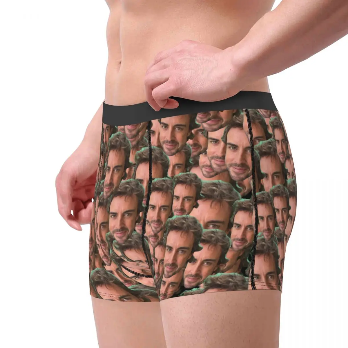 Men Fernando Alonso Funny Face Boxer Briefs Shorts Panties Mid Waist Underwear Homme Novelty S-XXL Long Underpants