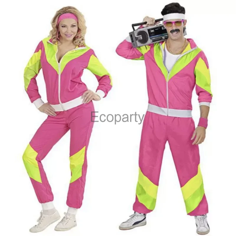 Adult Vintage 70s Disco Party Costume For Men Women Hip Hop Couples Sportswear Suit Halloween Party Performance Tracksuit Outfit