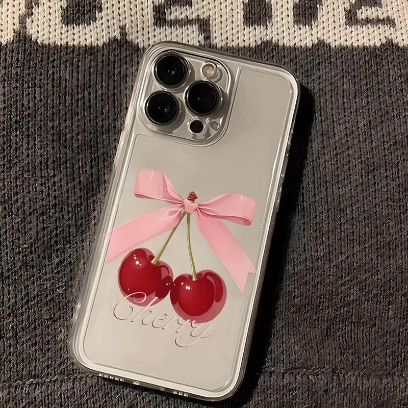 Cute Cherry Bow-Knot Phone Case For Samsung S25 S24 S23 S22 S21 S20 FE Note20 Note10 Plus Ultra Lite 5G Clear Soft TPU Cover