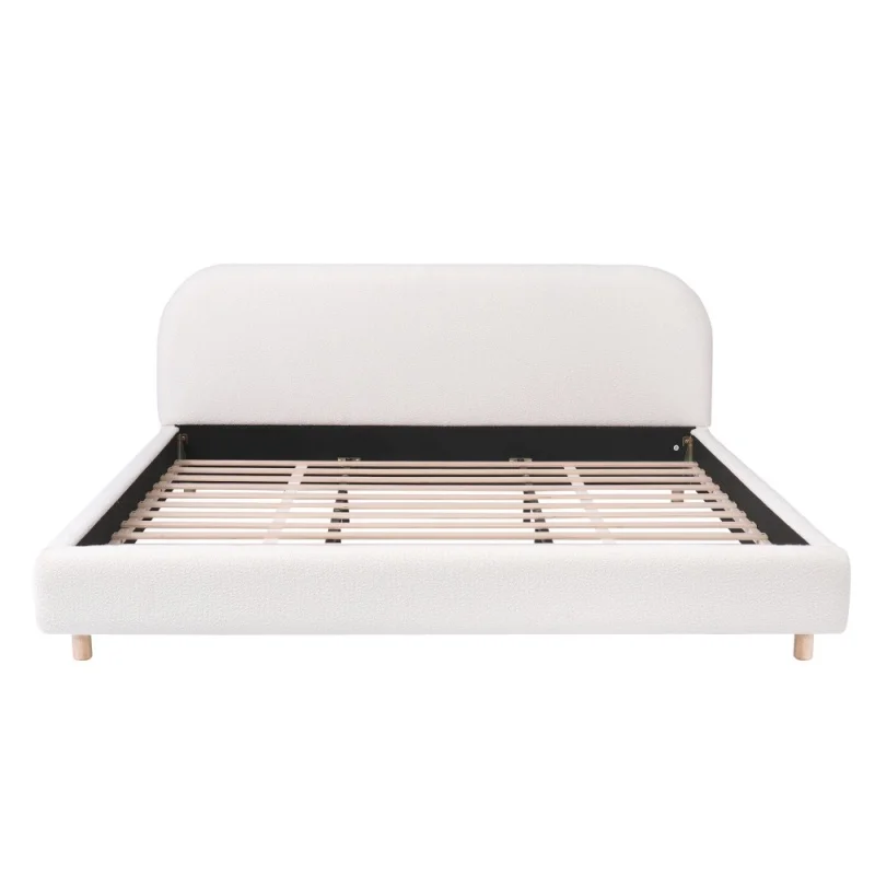 #M Modern Beige Boucle Morden Home Furniture Bedroom Double Plywood Fabric Bed Frame Luxury Bed