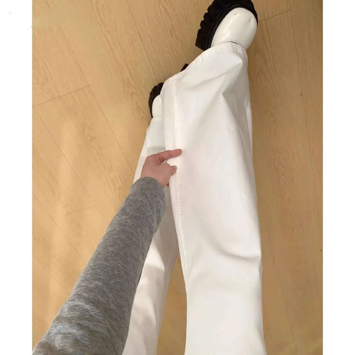 

Широкие джинсы женские, качественный текстурный материал, удобный, прочный, износостойкий, против морщин, прочный, тяжелый, на всю ногу, современный