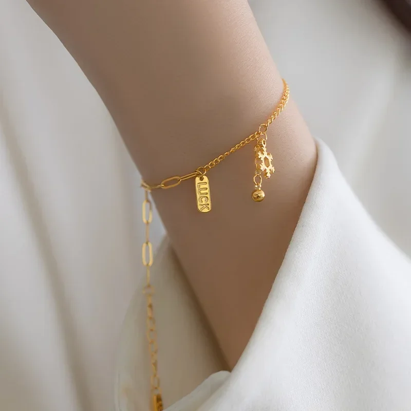 

9999 Real Gold 24K niche high-end gold snowflake luc bracelet fashion small snowflake light luxury bracelet jewelry