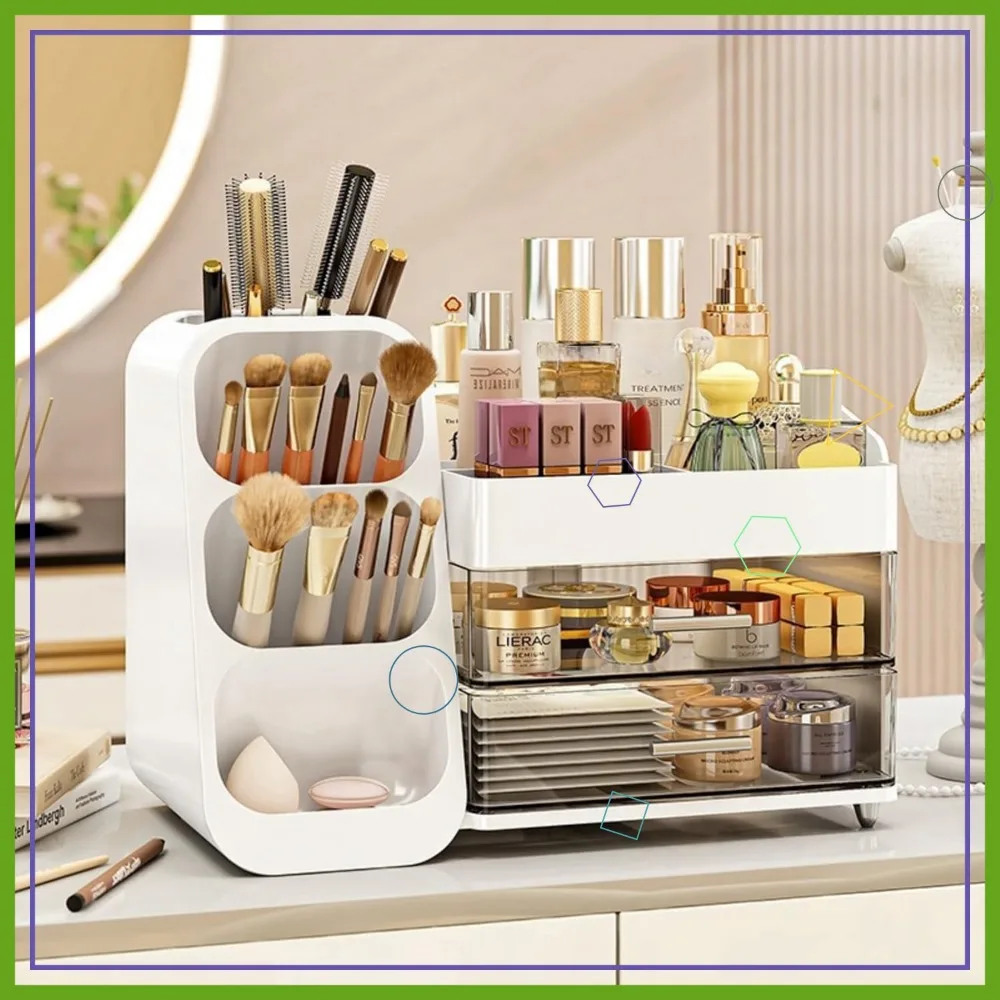 White Makeup Organizer with Drawers, Spacious Cosmetic Display Case for Beauty Essentials