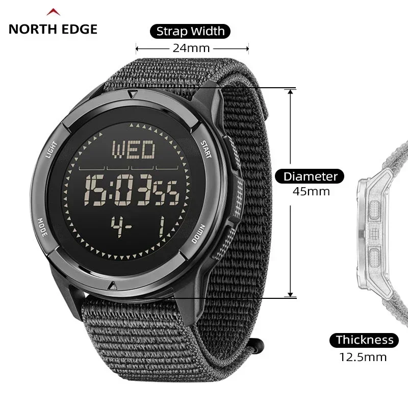 NORTH EDGE ALPS Heren digitaal koolstofvezel horloge Shock Militray Sport Superlicht buitenkompas Waterdicht 50M Horloges