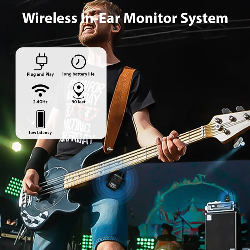 -PQWN 2.4Ghz ワイヤレスイヤホンモニター伝送システム充電式 IEM 送信受信機モノラル/ステレオスイッチ