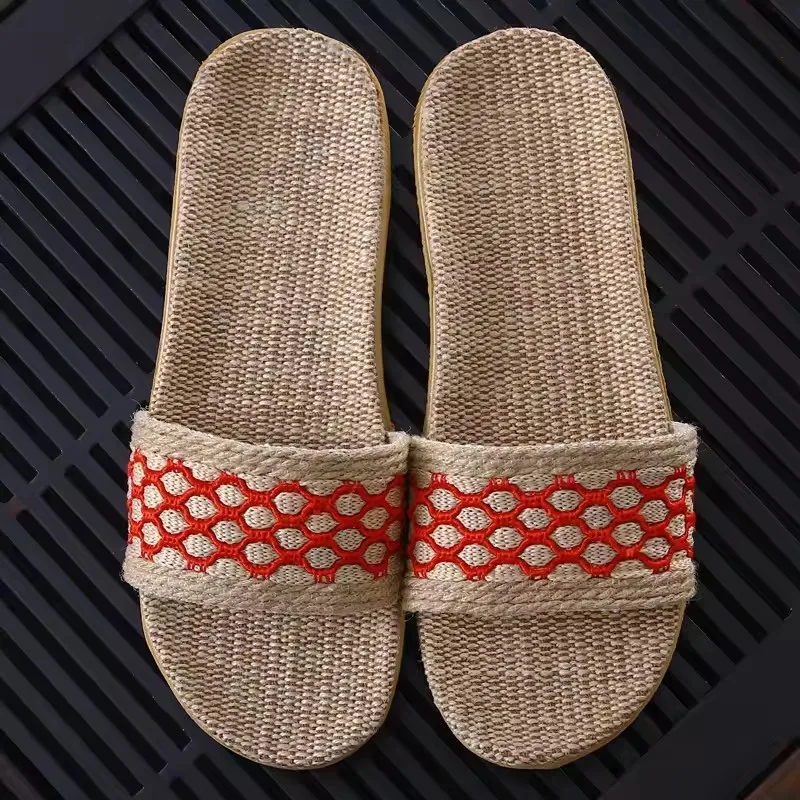 Mntrerm Women Men Summer Home Slippers Indoor Shoes 2026 New Casual Flax Slides Belt Linen Slippers Ladies Flip Flops Sandals
