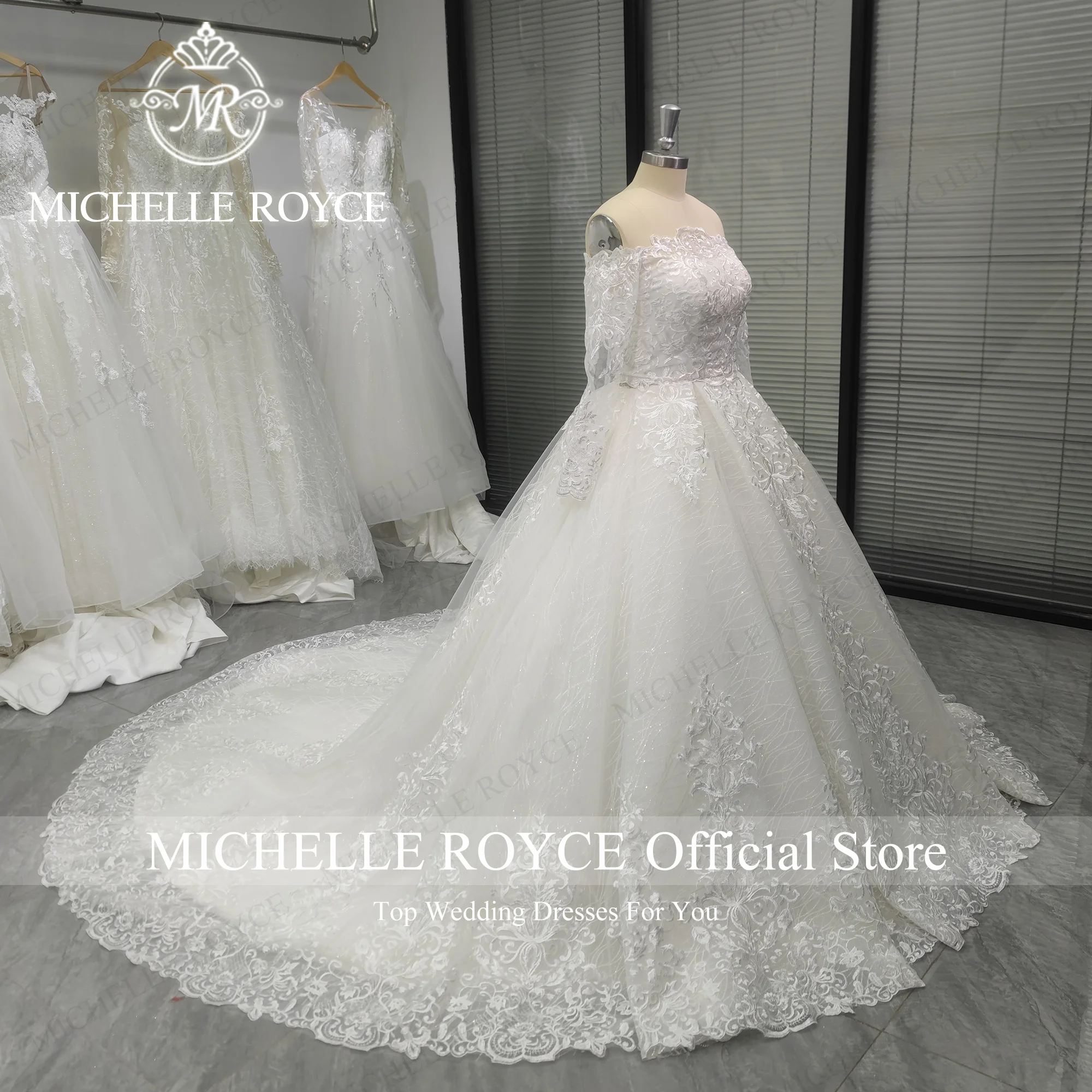 ميشيل رويس الكرة ثوب الزفاف للنساء مثير قارب الرقبة الديكور حزام التطريز خمر ثوب زفاف Vestidos De Novia