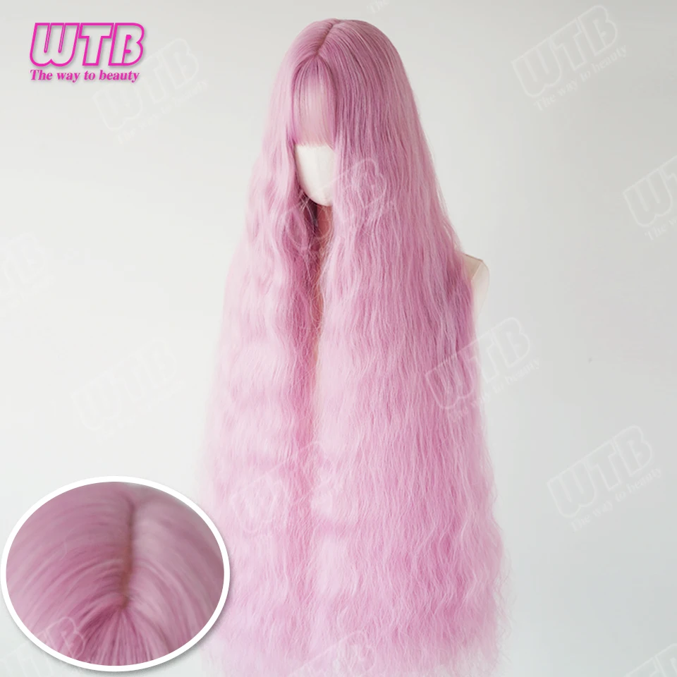 WTB 100CM Pink Long Wavy Synthetic Lolita Wig with Bangs Suitable for Women's Daily Wear Holiday Events, and Cosplay