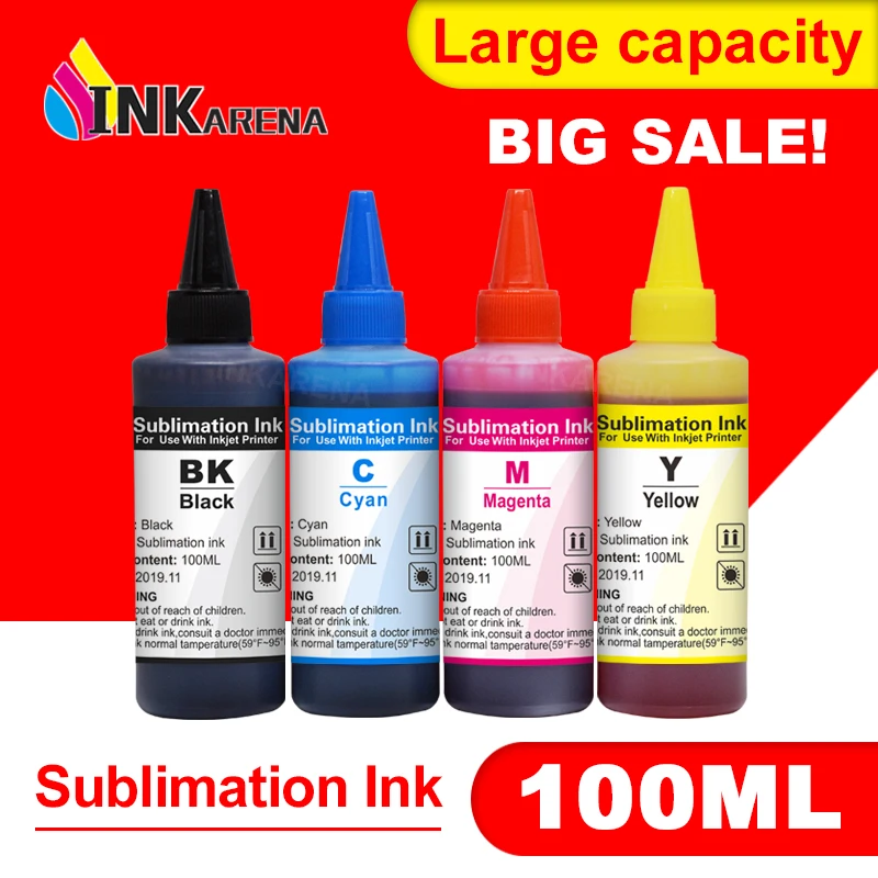 

Inkarena 4 BottLe Sublimation Ink Refill Universal 100ML For Epson Desktop Printer Heat Transfer Kit Press Used Mug Cup T-Shirt