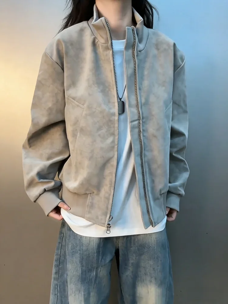 

American Dyed PU Leather Pilot Jaet Men's Spring Autumn High Sensation Boxy oulder Biker Sle Outerwear