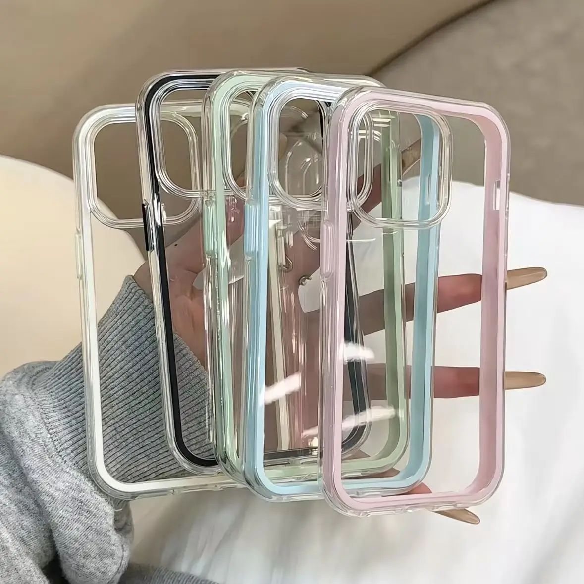 Funda de teléfono trasera transparente con marco de Color caramelo de lujo para iPhone 17 Air 16 15 14 13 12 11 Pro Max Plus cubierta de parachoques acrílica a prueba de golpes