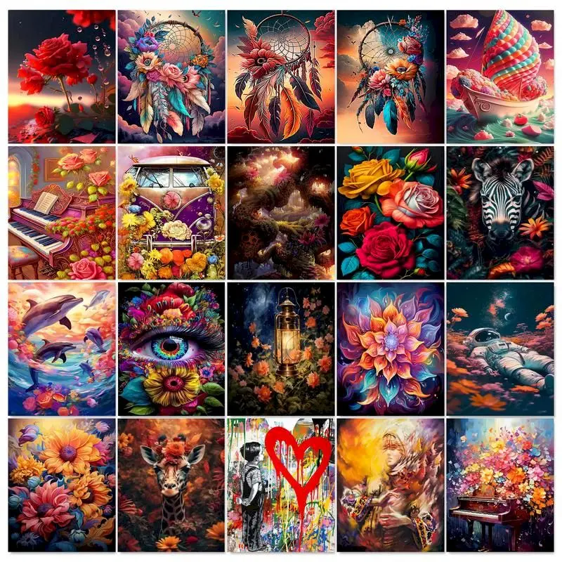 

GATYZTORY 60x75cm Flowers Painting by numbers Acrylic paints Picture Drawing Animal Paint by numbers Artwork Home decor Diy Set