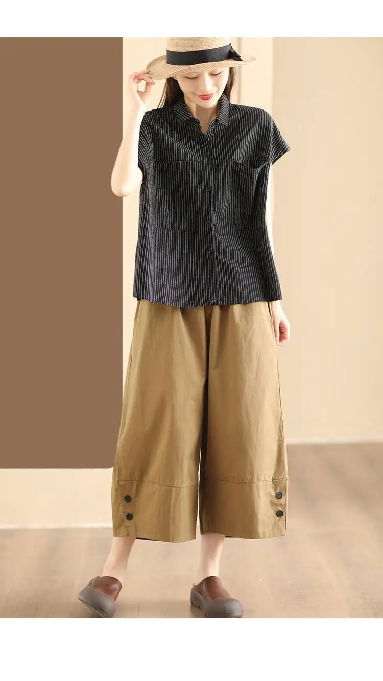 Plus Size Women's Summer Fashion Comfortable Blouse Sleeveless Striped Office Lady New Arrival Trendy Breathable view 4