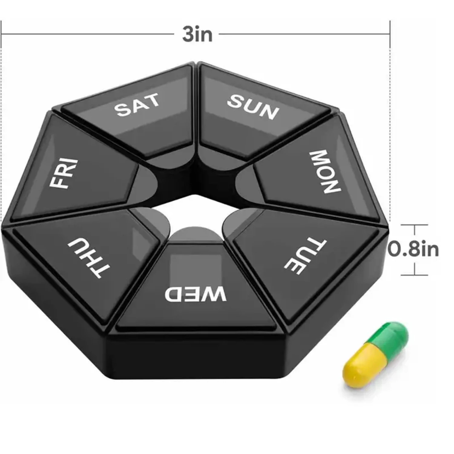 

Compact and convenient portable pill organizer with lid for traveling - Secure closure and dividers for 7-grid daily medicine st