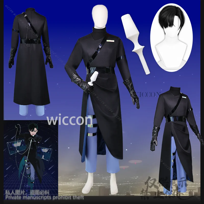 Alien Stage Anime Ivan Fantôme Corée Idol Noir Triste Perruques Microphone Accessoires Halloween Fête De Noël Homme Femme Cos Personnalisé