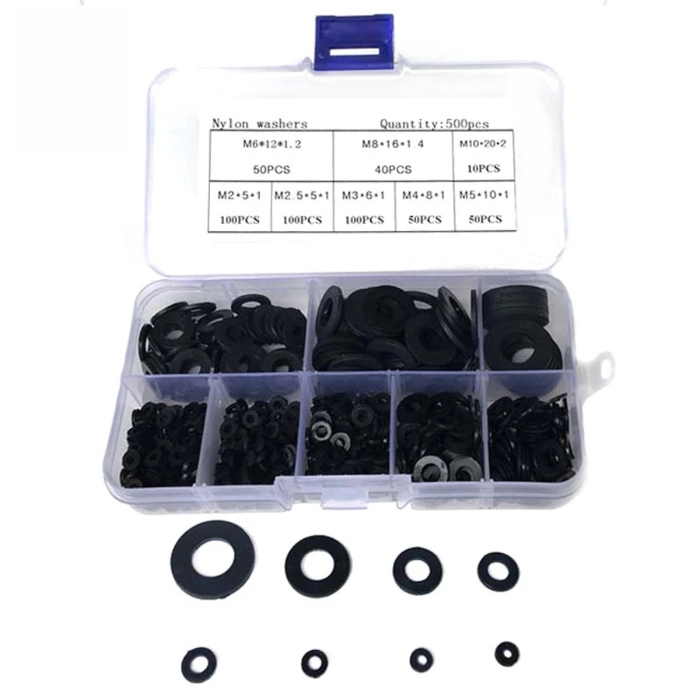 

500pcs Plastic Fitting Rings Washers for Door Hinge Nylon Gasket High Temperature Insulation Flat Gasket M2 M2.5 M3 M4 M6 M8 M10