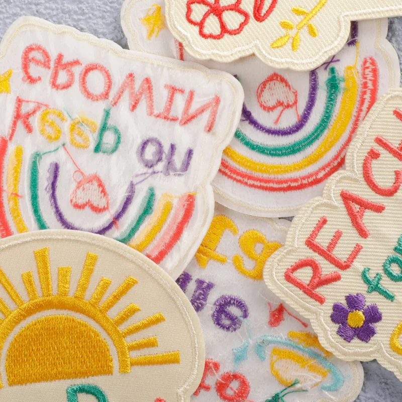 Cartoon Cute English Text Patches For School Backpack Clothing Hats Iron On Embroidery Positive Energy Logo Badge