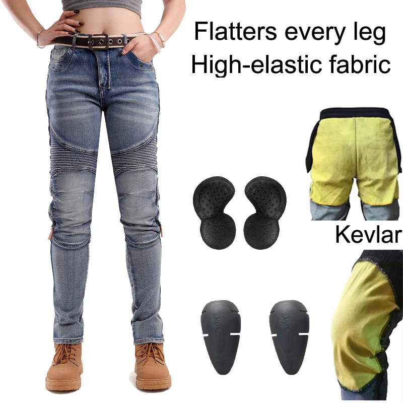 

Aramid Fiber Motorcycle Jeans Women Smoke Blue Casual Wear Fireproof Riding Pants