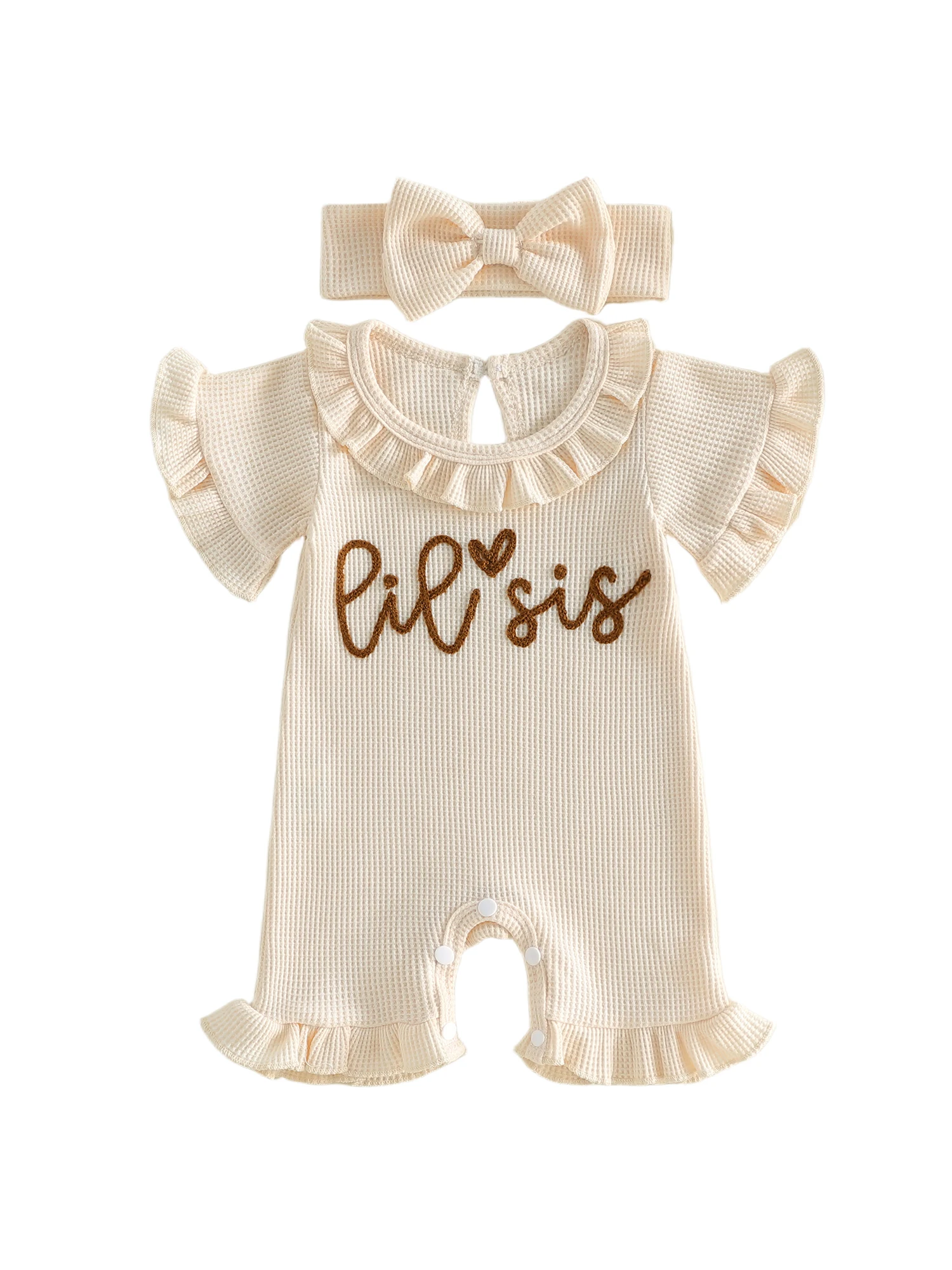 

Очаровательный комплект комбинезонов с цветочным принтом для маленьких девочек, с подходящей повязкой на голову с бантом и боди с рюшами на рукавах и круглым вырезом горловины для лета