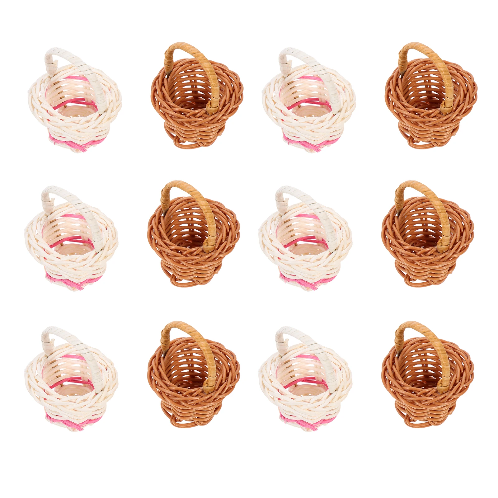 

12pcs Mini Woven Baskets Rattan Handmade Storage Baskets Coffee White 6 6 Pieces Home Decor Candy Basket Photography Props