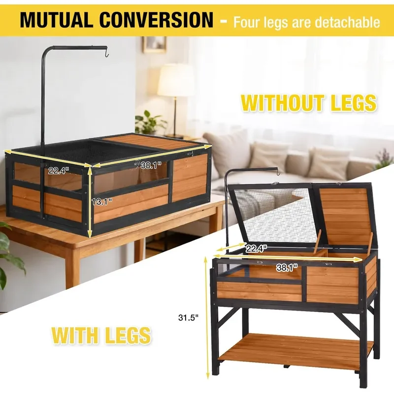 Tortoise Habitat Turtle Enclosure Wooden Tortoise House Reptile Cage for Small Animals Reptile Tank with Large Storage Shelf