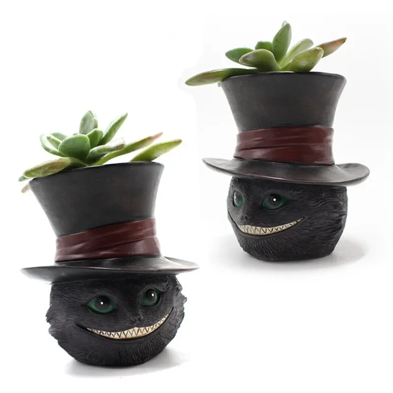 

New Kitten Flower Pot Decoration Creative Resin Hat Succulent Flower Jar Desktop Green Plant Pot Decoration Fairy Garden Totoro