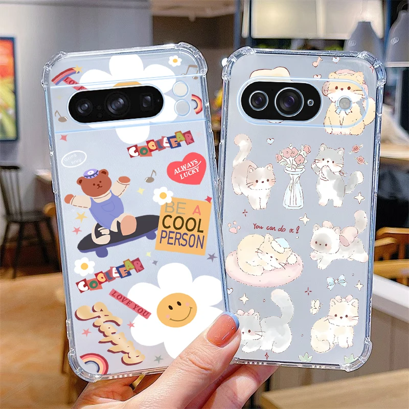 P ixel 8 Pro Happy Animal Transparent Phone Case For Google Pixel 9 6A 8 7 9ProXL 7A 6 7Pro 9Pro 8A 6Pro 8Pro Cover