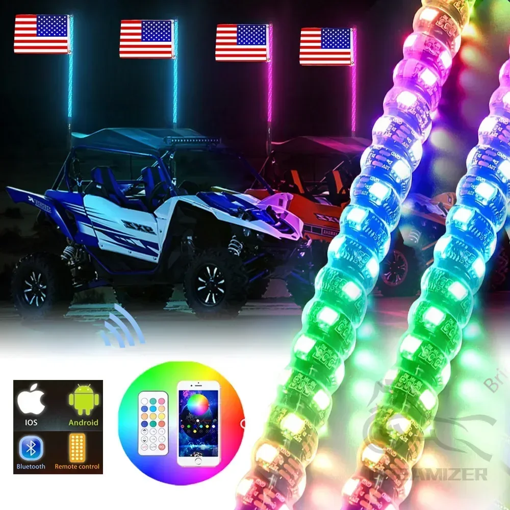 

1 шт. 2/3/4 фута светодиодный светильник RGB водонепроницаемый многоцветный флагшток лампа Bowlight для внедорожных песчаных рельсов Buggies SxS ATV/UTV RZR