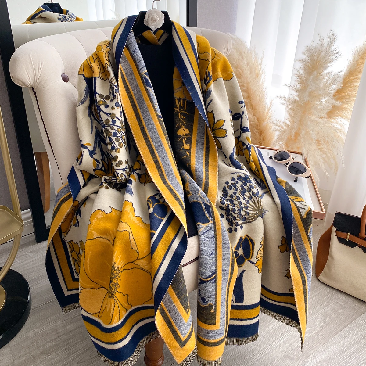

Новый женский двусторонний шарф с принтом, имитация кашемира, мягкая теплая шаль из пашмины, осень-зима, холодостойкий ветрозащитный шарф-одеяло