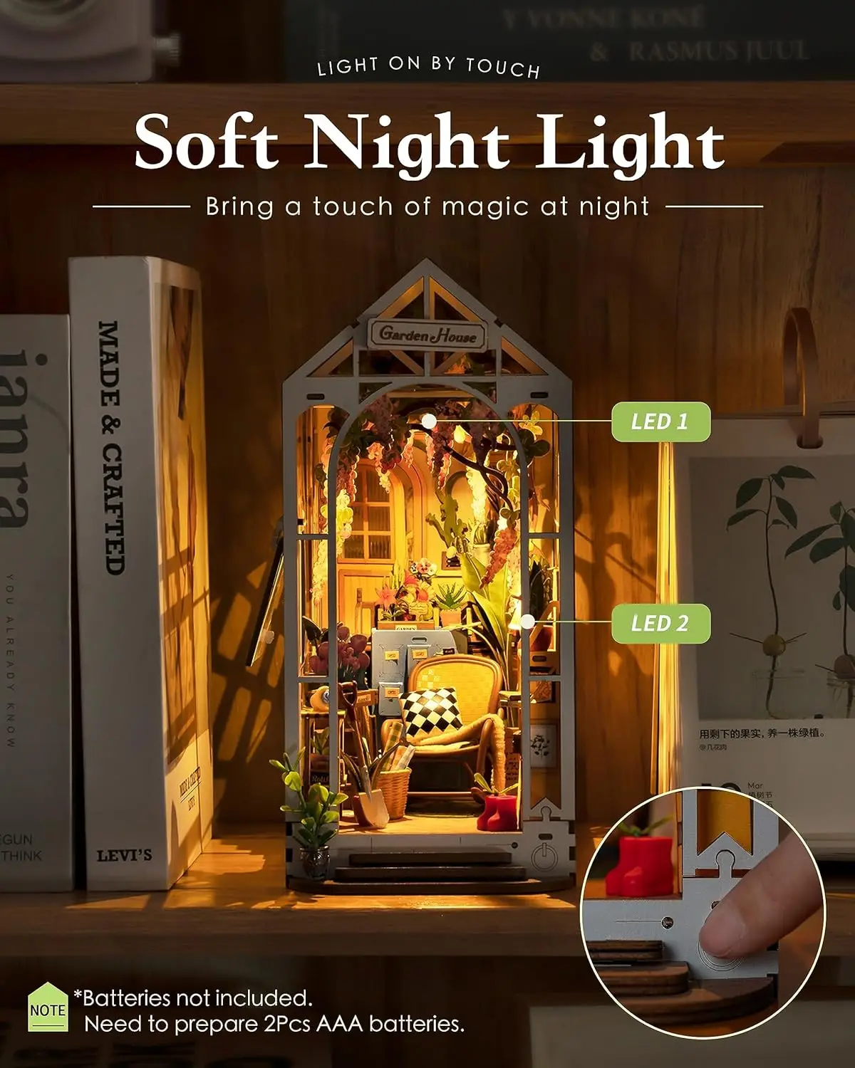 Kit DIY de niche à livres, insert de bibliothèque en forme de maison de jardin, puzzle 3D, décoration de pièce de maison de poupée pour adultes et adolescents