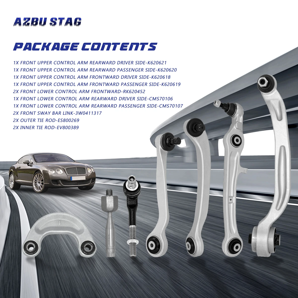 AzbuStag 14Pcs Front Upper Lower Control Arm Suspension Kit for Bentley Continental Flying Spur 2004 2005 2006-2018