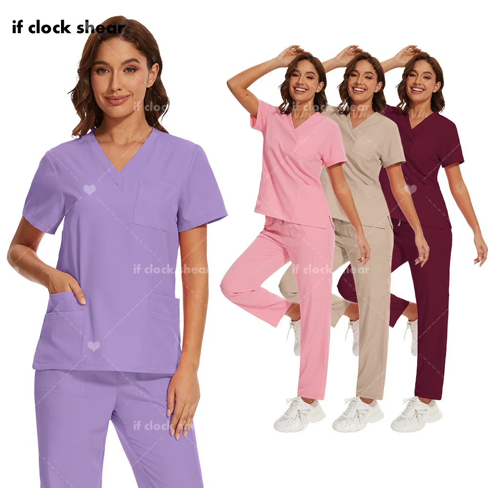 Qualità elastico sala operatoria scrub vestito uomini e donne uniforme medica Set chirurgico a maniche corte infermiera medico top pantaloni Set