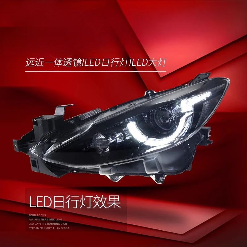 Suitable forMazda Axela  14-16  Headlight Assembly Modified LED Spoon Version Daytime Running Light Lens Xenon Headlight