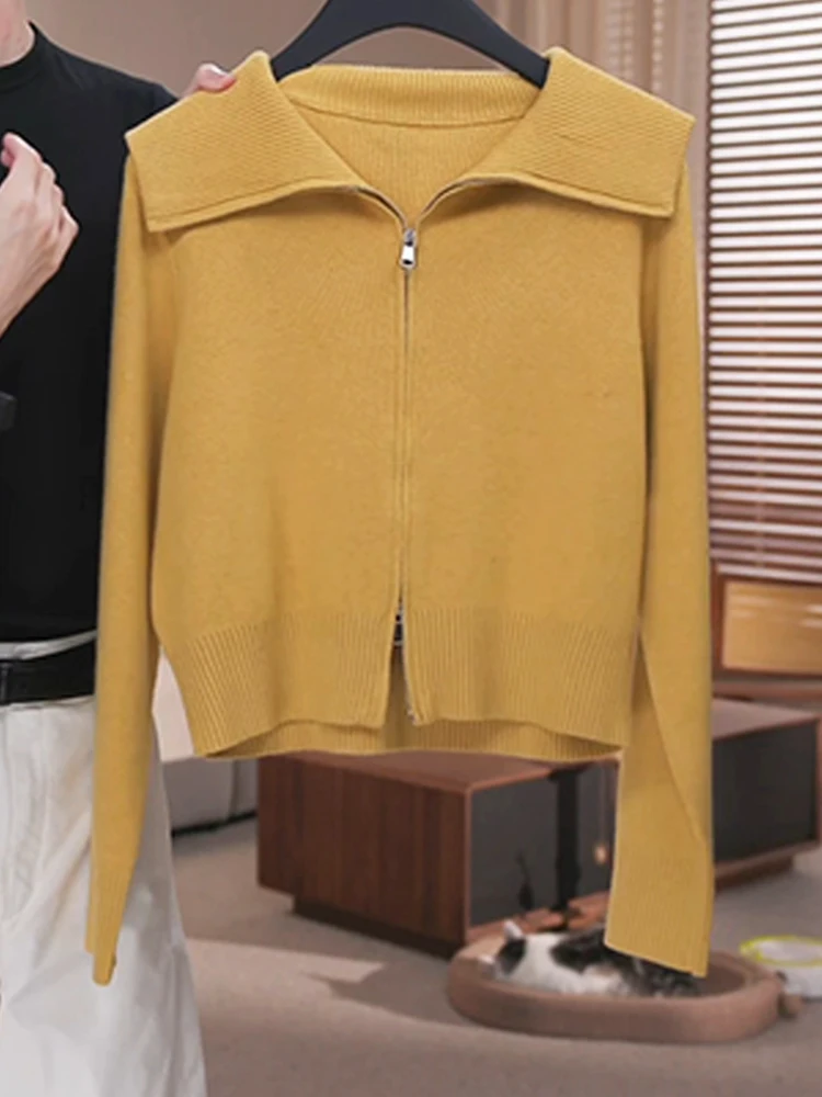 Fashionable High Waist Long Sleeve  Collar Knitted Top And  Skirt Two Piece Set for Women Autumn New Arrival