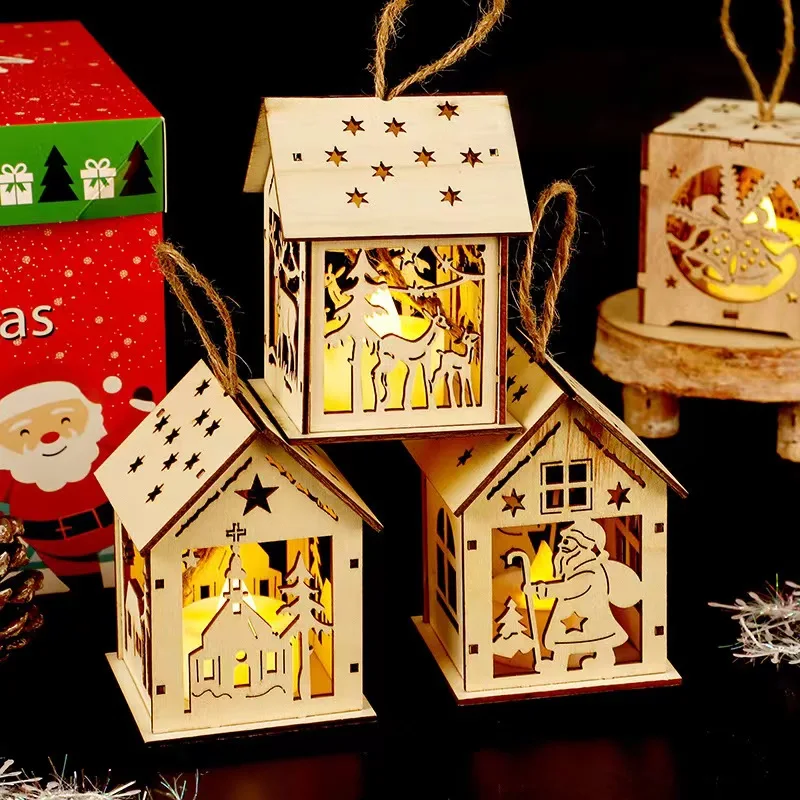 

Wooden Christmas Hanging Pendants House Santa Claus Merry Christmas Decoration for Home Xmas Tree Ornaments New Year Gifts