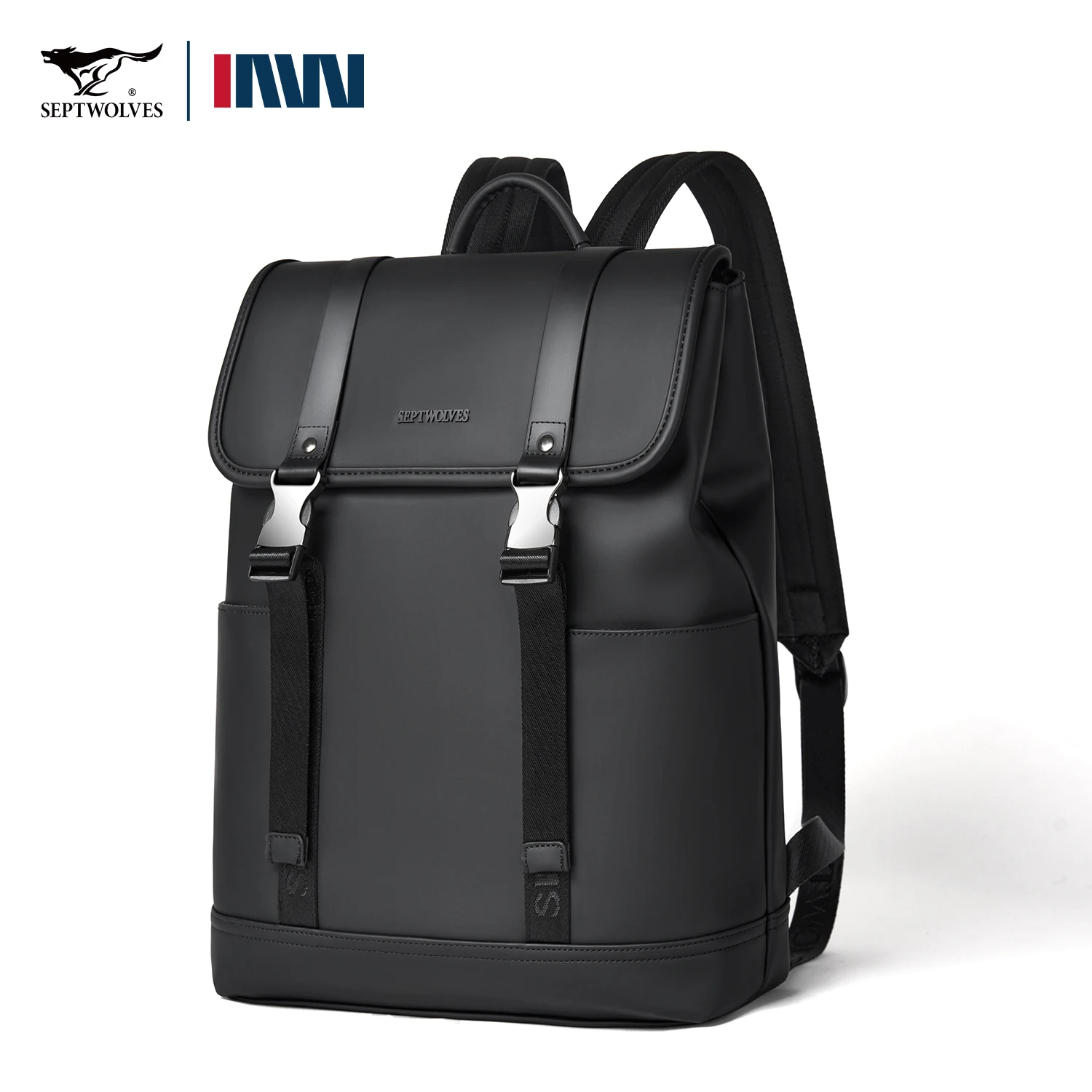 Septwolves Black Men Black Leather Backpack PU Large Capacity Best  Laptop Computer Backpack 15 Inch Travel Backpack Daily Use