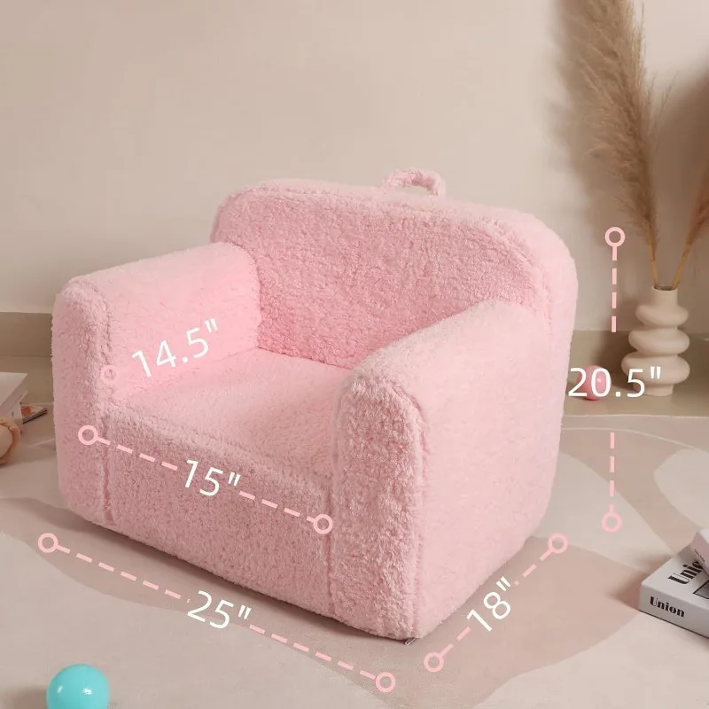 Silla Sherpa suave para niños y niñas, sillón de espuma, color rosa