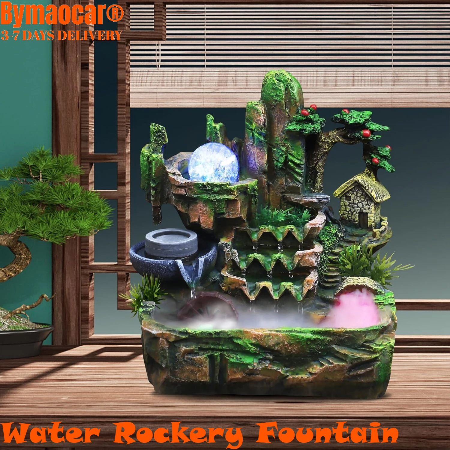 

Настольный фонтан-качарь с имитационной пейзажной модели, увлажнитель воды для помещений с романтическим эффектом распыления светодиодной лампы