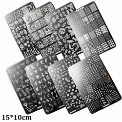 15*10cm Nail Art Templates Stamping Plate Wave Stripes Patterns Flower Animal Stamp Templates Reusable Stainless Steel Nail Tool