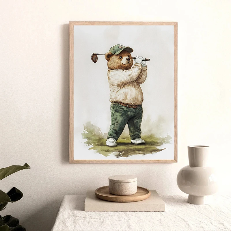 Vintage Golf Sports Cute Teddy Bear Letter Bible Verse Posters and Prints Canvas Printing Wall Art Picture for Living Room Decor