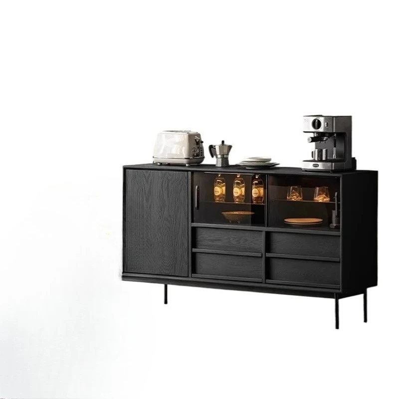 

Французский обеденный шкаф в стиле ретро, вход из черного массива дерева, современный простой шкаф для хранения и чайный шкаф.