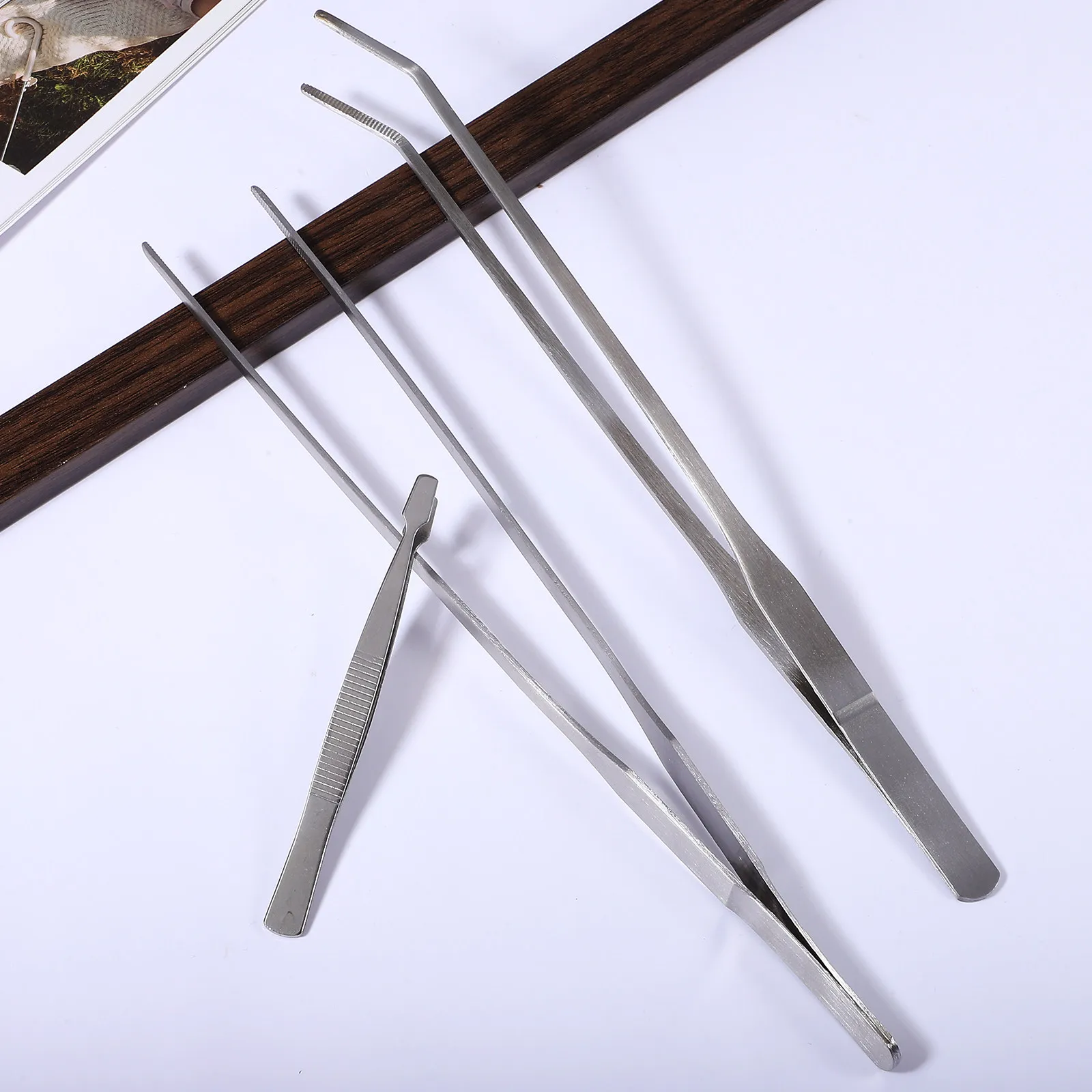 3Pcs Precision Tweezers Set Stainless Steel Serrated Tip Straight Curved Grooming Gardening Bonsai Moss Organizing Tools