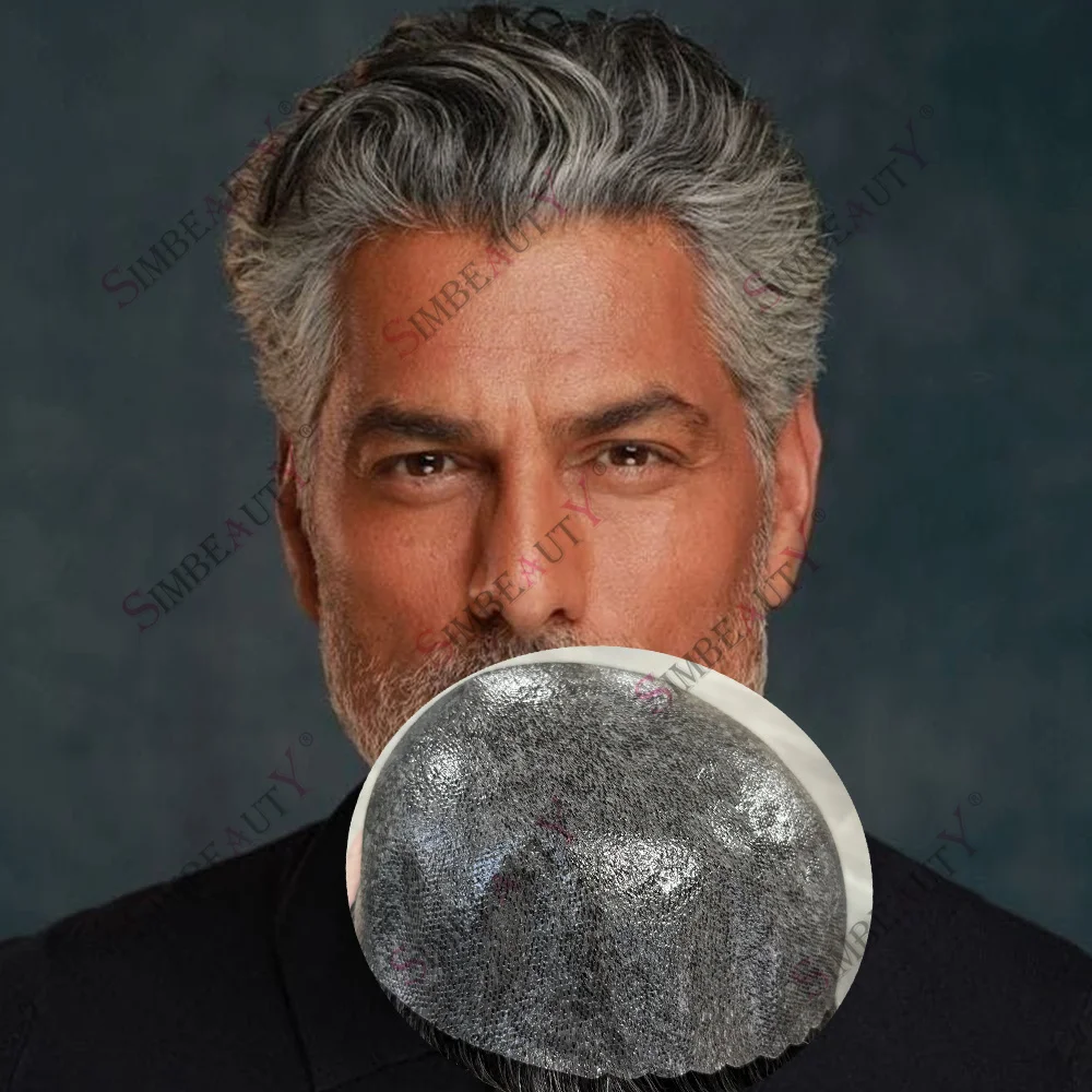 

Men Prosthesis 0.12mm Injection Thin Skin Toupee Man Wigs 1B80 Black Grey Men's Capillary Prothesis 100% Human Hair Male Wigs