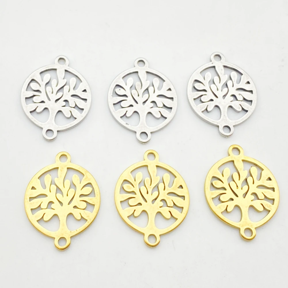 10Pcs Gold Colors Waterproof Stainless Steel Tree Shape Connector For Jewelry Diy Make Earring Pendant Craft Antiallergic