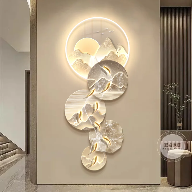 Three-dimensional nine fish map entrance decorative painting light luxury high sense living room corridor corridor hanging paint