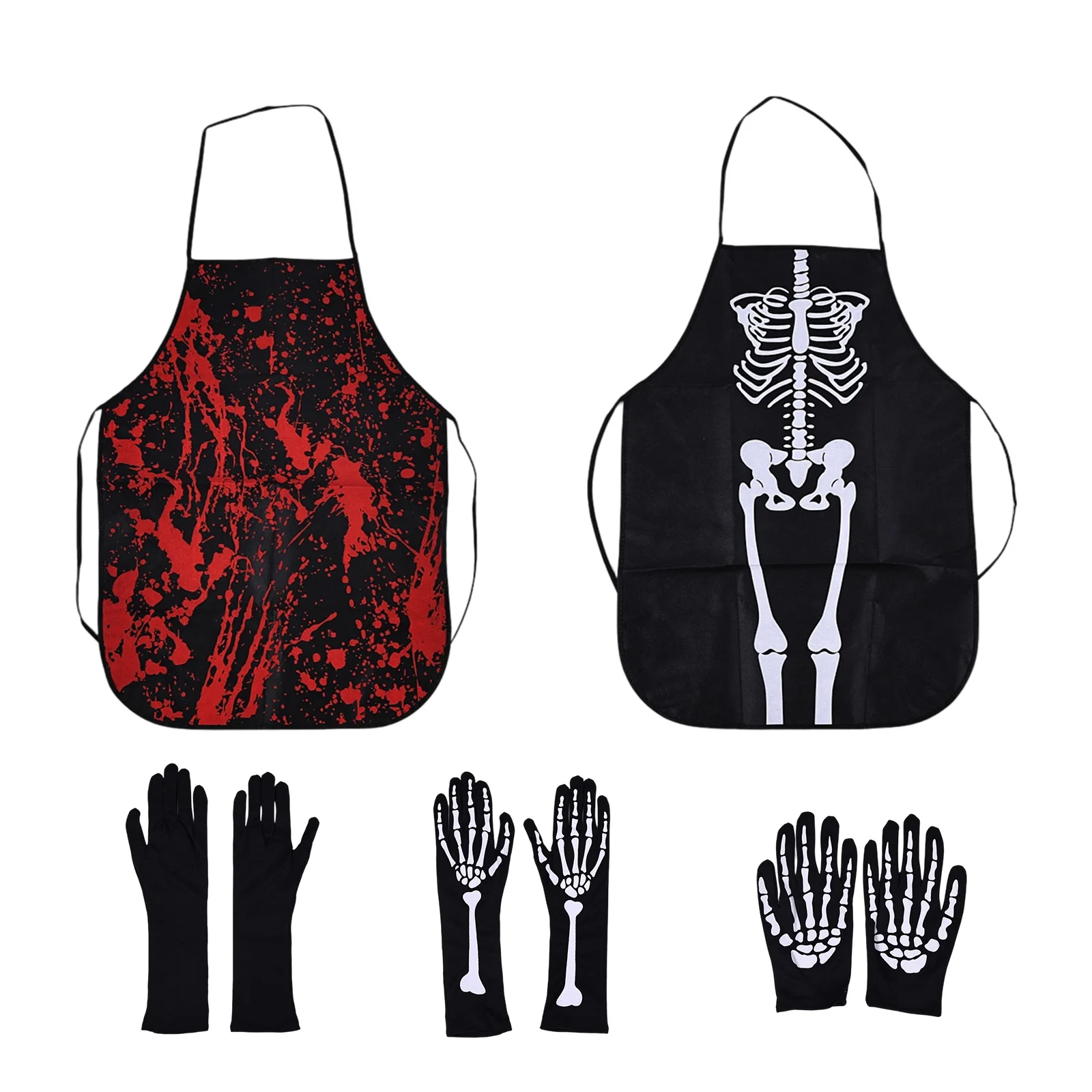 Grembiule insanguinato di Halloween Puntelli a tema Halloween Vestito operato Grembiule spaventoso Orrore stampato Guanti da cucina spaventosi schizzati di sangue Calzini