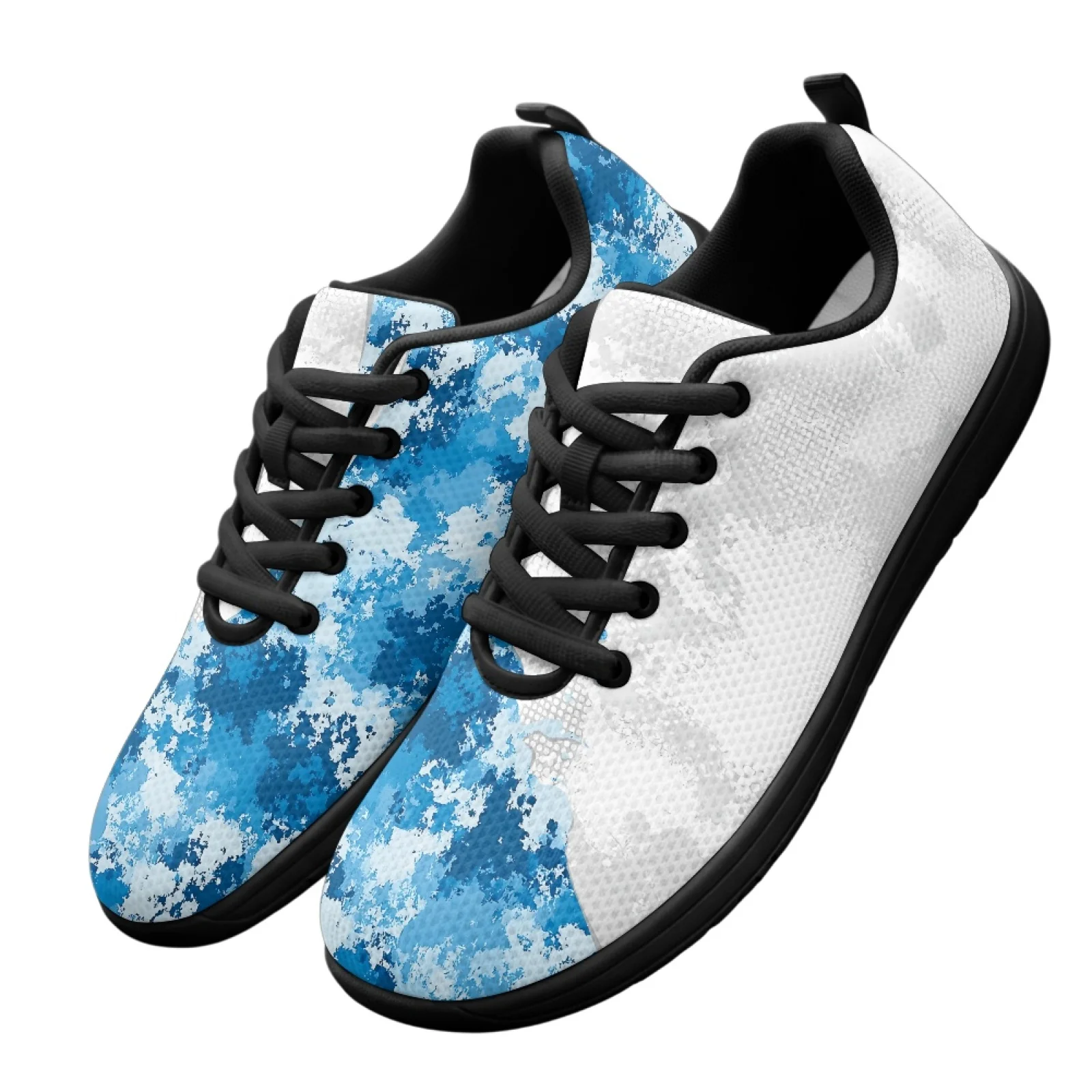 PENSTROLL Blue Gradient Splash Barefoot Walking Shoes for Mens, Mesh & EVA Lightweight Lace-Up Sneakers for Work and Outdoor