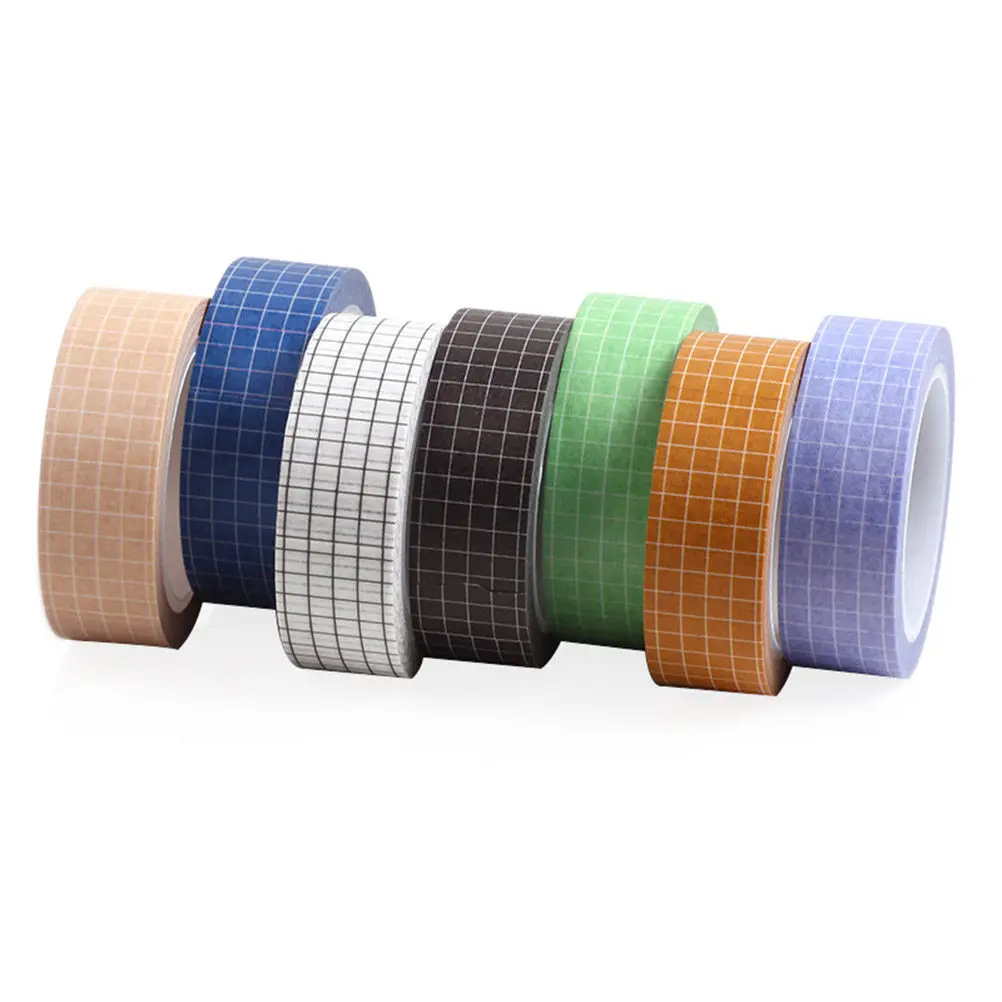 

7Pcs Washi Masking Tape Pack Grid Style Repositionable Residue Free Decorative Tape for Scrapbook Diary Packaging Craft